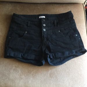 Black hi rise denim shorts